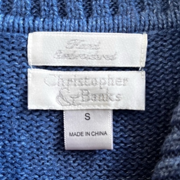 Christopher & Banks Hand Embroided Cotton Vest Women’s Small Blue Xmas Trees - Picture 2 of 6